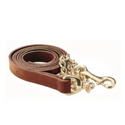 Perri's 1" Leather Lead With Chain -Cavallo Equestrian Shop 420 Perris 1.inch .Leather.Lead .w.Chain Chestnut.w.Brass Front