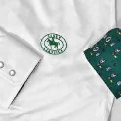 Essex Classics Ladies "Cock-a-Doodle-Do" Talent Yarn Straight Collar Long Sleeve Show Shirt -Cavallo Equestrian Shop Essex.Classics Cock a doodle do Show.Shirt ESL35 W3 Green.Roosters 00