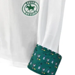 Essex Classics Ladies "Cock-a-Doodle-Do" Talent Yarn Straight Collar Long Sleeve Show Shirt -Cavallo Equestrian Shop Essex.Classics Cock a doodle do Show.Shirt ESL35 W3 Green.Roosters Swatch 01