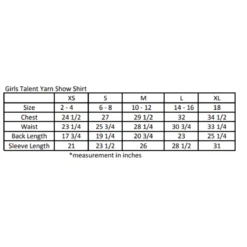 Essex Classics Girls "Strutting Chicken" Talent Yarn Wrap Collar Long Sleeve Show Shirt -Cavallo Equestrian Shop EssexGirlsSizeChart 2000x 71be320c 7010 4b22 be3e b463671ce6c0