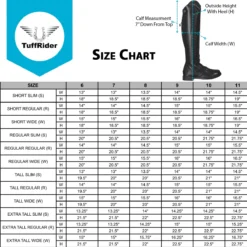 TuffRider Ladies Starter Zip Up Field Boot -Cavallo Equestrian Shop LadyTallBootSizeChart