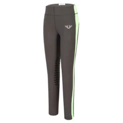 TuffRider Children's Ventilated Schooling Tights -Cavallo Equestrian Shop charcoal neon GREEN 65849.1583525667.1280.1280
