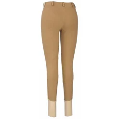 TuffRider Ladies Cotton Lowrise Pull-On Knee Patch Breeches -Cavallo Equestrian Shop sand front2 77341.1588621809.1280.1280