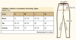 TuffRider Children's Ventilated Schooling Tights -Cavallo Equestrian Shop size chart 100427 533